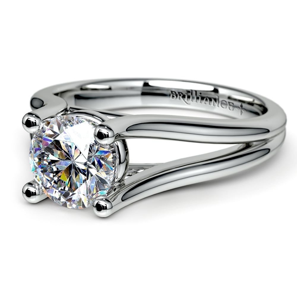 Curved Split Shank Engagement Ring In White Gold | 04