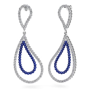 Sapphire And Diamond Earrings In White Gold (Curved Dangle Design)