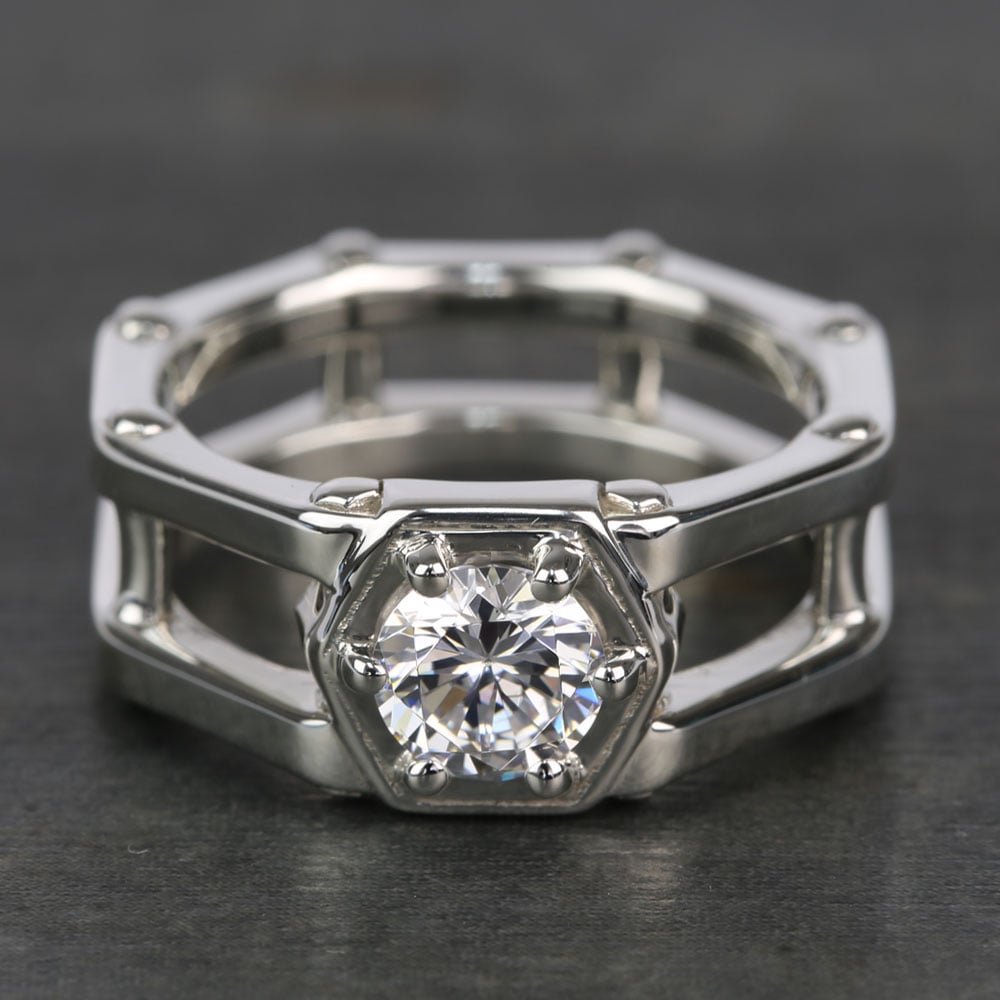 Moissanite Mangagement Ring In A Gear Design | 05