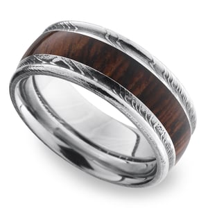 Raw Veneer - Damascus Steel Mens Band with Cocobolo Inlay (9mm)