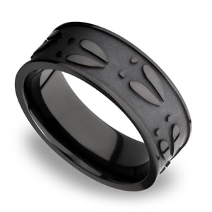 Make Tracks - Bead Finished Zirconium Mens Band with Carved Deer Pattern (8mm)