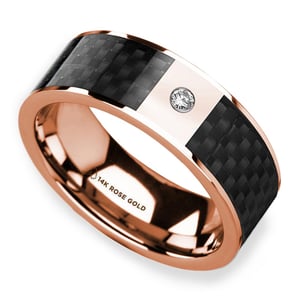 Diamond Black Carbon Fiber Inlay Men's Wedding Ring in 14K Rose Gold (8mm)