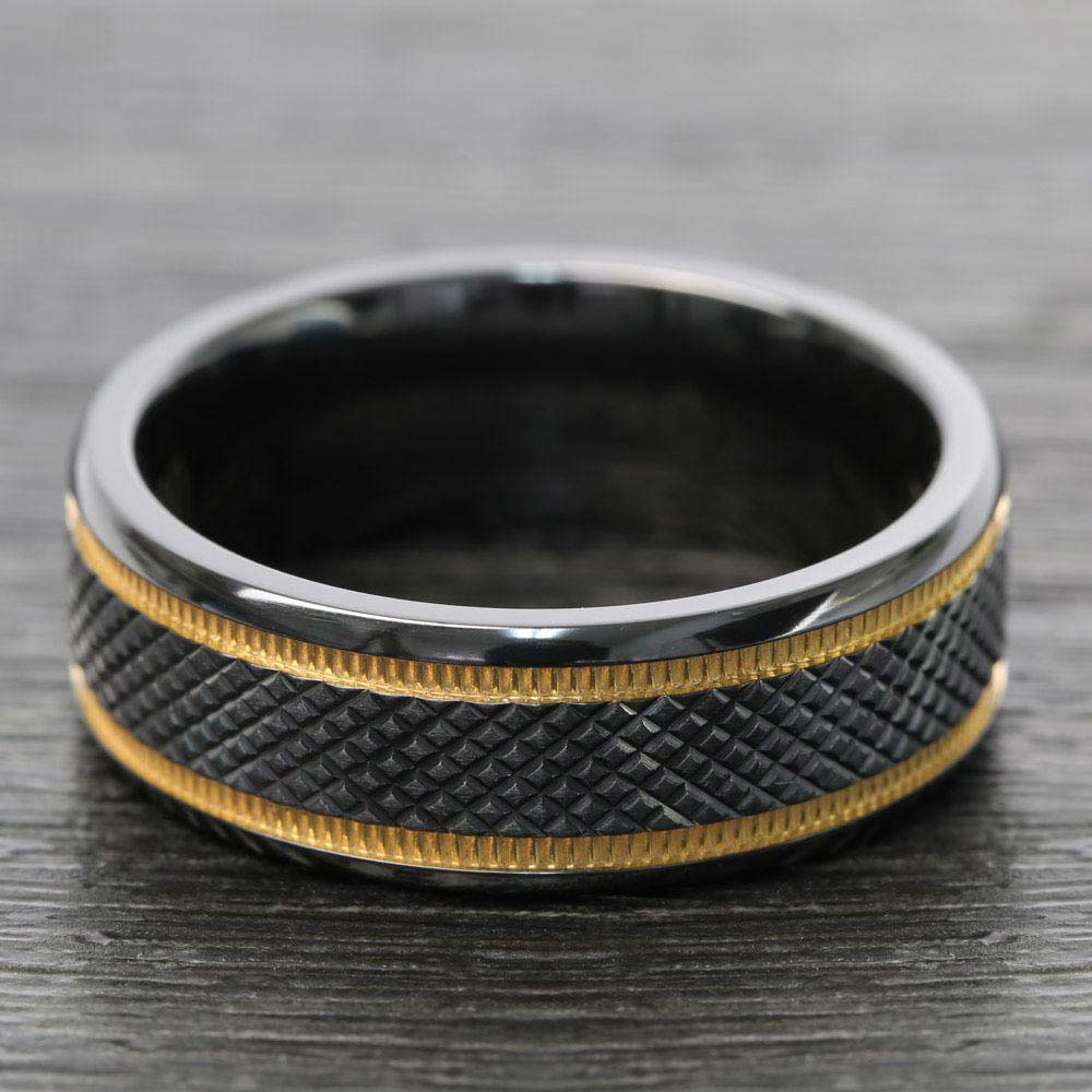 Black Mamba - Titanium Mens Wedding Ring with Gold Grooves (8mm) | 03