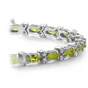 Peridot Gemstone And Diamond Bracelet In White Gold