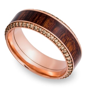 Garden Wall - 14K Rose Gold Diamond Mens Band with Cocobolo Inlay