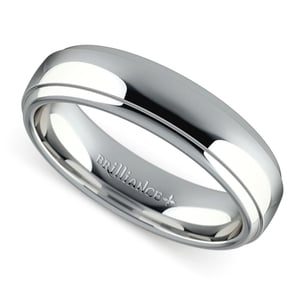 Domed Step Edge Men's Wedding Ring in White Gold (5mm)