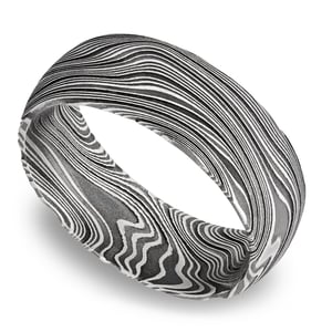 Mens Marble Wedding Band In Damascus Steel
