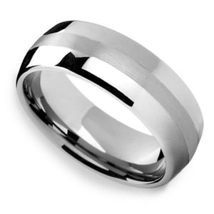 Tungsten And Platinum Mens Wedding Band - Domed Design (8mm)