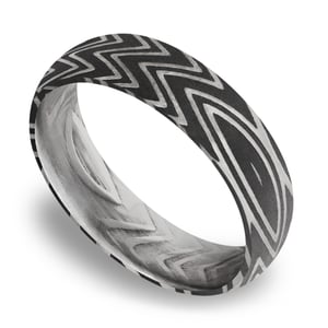 Zebra Pattern Damascus Steel Mens Wedding Ring