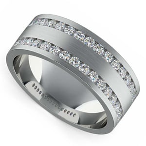 Mens White Gold Wedding Ring With Diamonds (Double Channel)