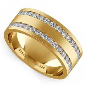 Mens Yellow Gold Wedding Ring With Diamonds (Double Channel)