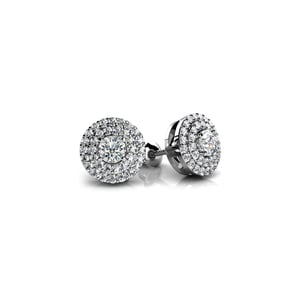 Double Halo Diamond Stud Earrings in 14K White Gold (1/2 Ctw)