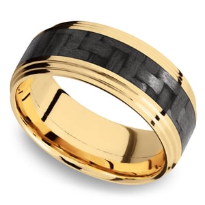 Black And Gold Carbon Fiber Mens Wedding Ring