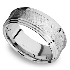 Sirius - Double Stepped Cobalt Chrome Mens Band with Meteorite Inlay (9mm)