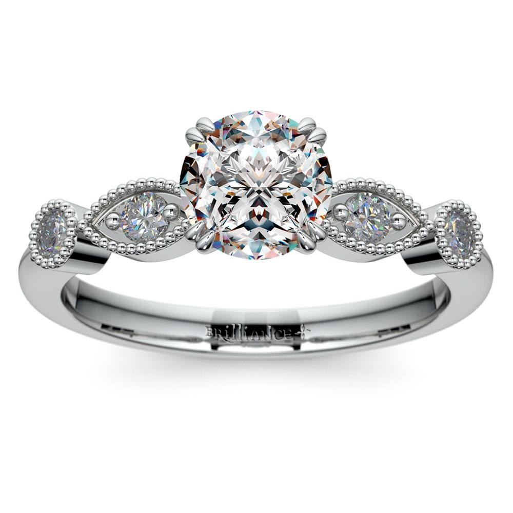 Antique Style Edwardian Diamond Engagement Ring In White Gold | 01