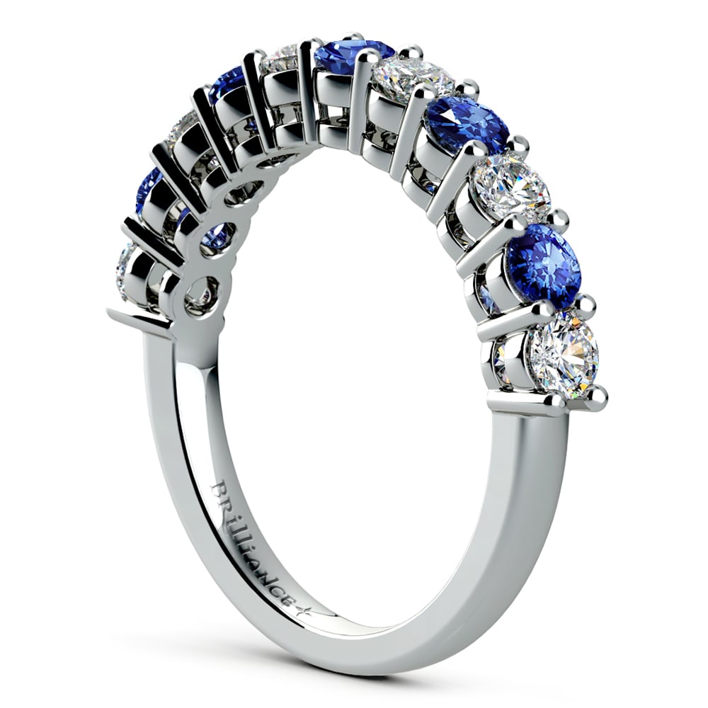One Carat Eleven Diamond & Sapphire Ring in White Gold | 04
