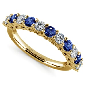 One Carat Eleven Diamond & Sapphire Ring in Yellow Gold