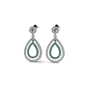 Diamond & Emerald Drop Earrings In 14k White Gold