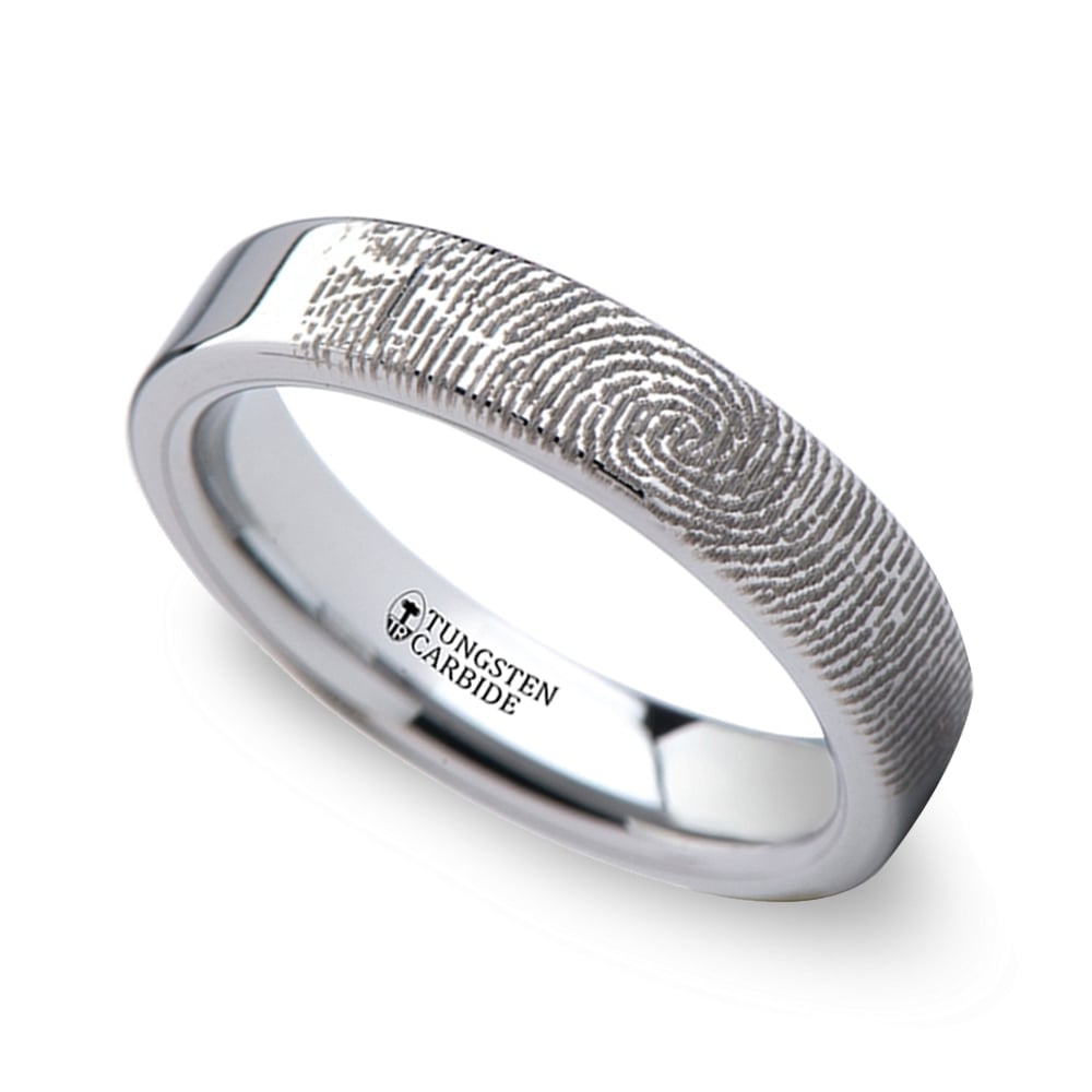 Flat Fingerprint Wedding Ring in Tungsten (4mm) | 01