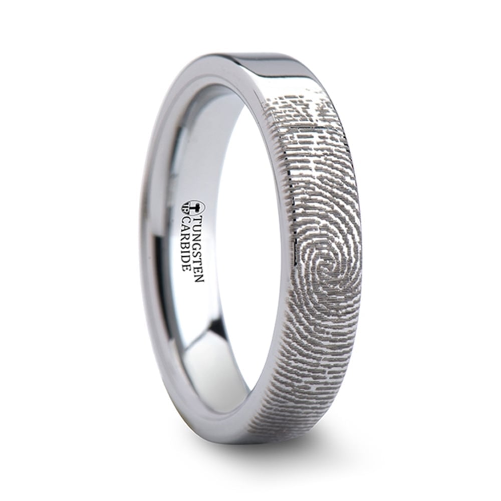 Flat Fingerprint Wedding Ring in Tungsten (4mm) | 02