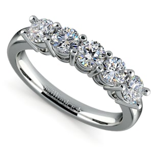 White Gold Wedding Band With Five Diamonds (1 Ctw)