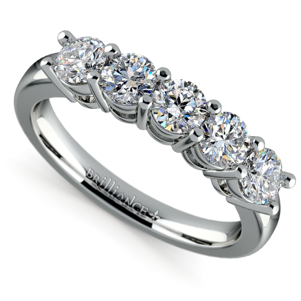 White Gold Wedding Band With Five Diamonds (1 Ctw) | 01