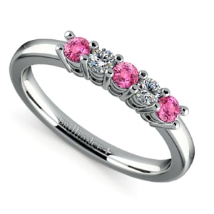 White Gold Five Stone Pink Sapphire And Diamond Ring (1/3 Ctw)