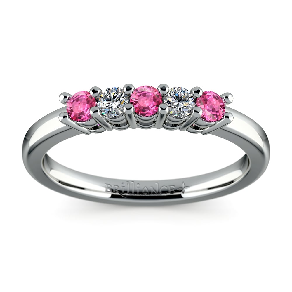 White Gold Five Stone Pink Sapphire And Diamond Ring (1/3 Ctw) | 02