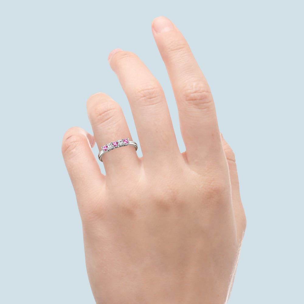 Platinum Five Stone Pink Sapphire And Diamond Ring (1/3 Ctw) | 06