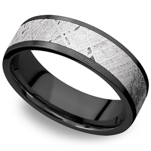 Eclipse -  Mens Zirconium Wedding Band With Meteorite Inlay