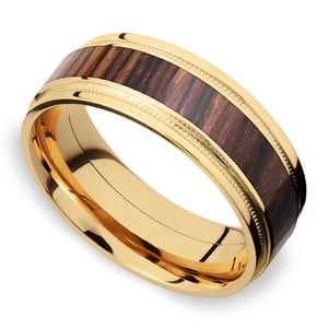 Wall Street - 18K Yellow Gold & Cocobolo Wood Mens Band
