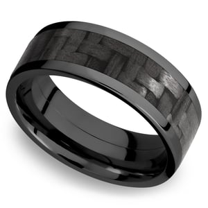 Mens Black Zirconium And Carbon Fiber Wedding Ring