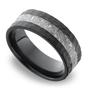 Ceres - Hammered Zirconium Mens Meteorite Ring (7mm)