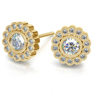 Gold Flower Stud Earrings - Diamond Settings 