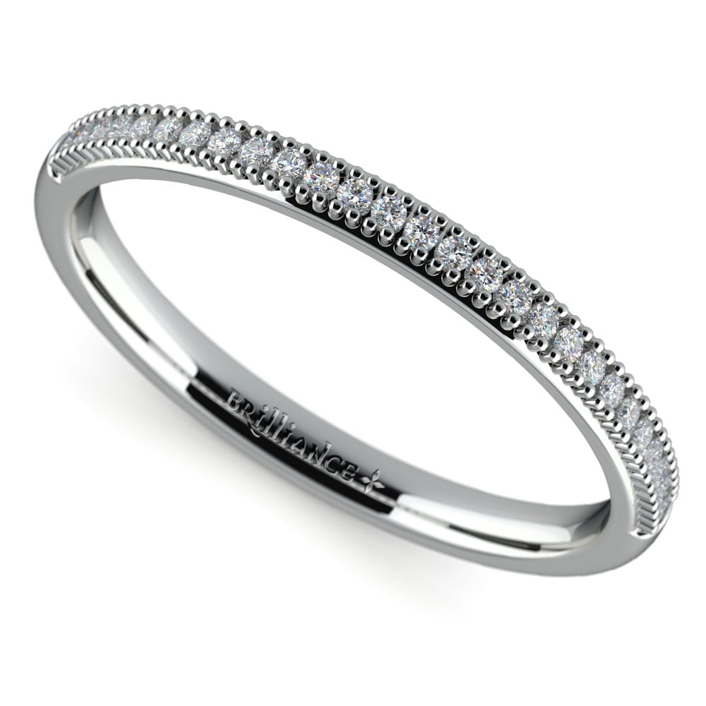 French Pave Wedding Band In White Gold | 01