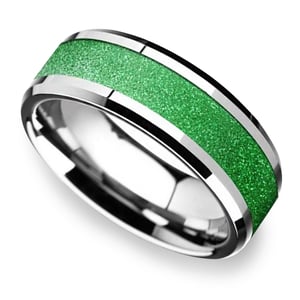 Mens Green Wedding Band - Tungsten Ring With Green Inlay (8mm)