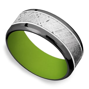 Mens Alien Neon Green Wedding Band In Zirconium And Meteorite (9mm)
