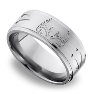 Grooved Mens Wedding Ring with Deer Track & Antler Pattern in Titanium (9mm)