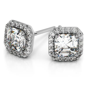 Halo Asscher Cut Diamond Earrings In White Gold (Settings)