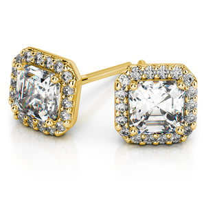 Halo Asscher Cut Diamond Earrings In Yellow Gold (Settings)