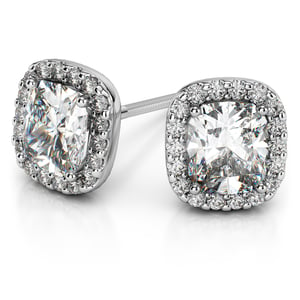 Halo Cushion Cut Diamond Earrings In White Gold (Settings)