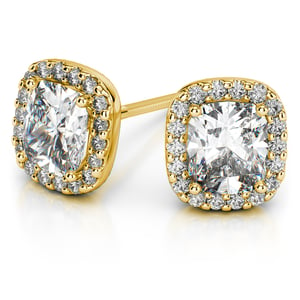 Halo Cushion Cut Diamond Earrings In Yellow Gold (Settings)