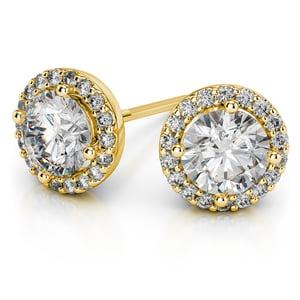 Round Halo Diamond Earring Settings In Yellow Gold