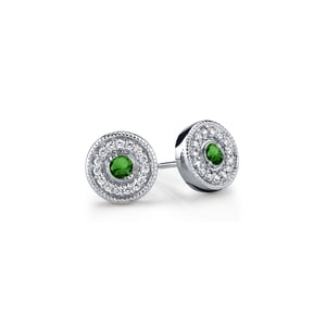 Emerald And Diamond Halo Stud Earrings In 14K White Gold
