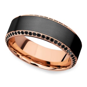 Helios - Mens Matte Elysium And Rose Gold Wedding Ring With Black Diamonds (8mm)