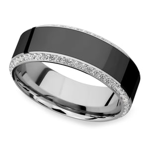 Helios - White Gold And Elysium Mens Wedding Band With White Diamonds (8mm)