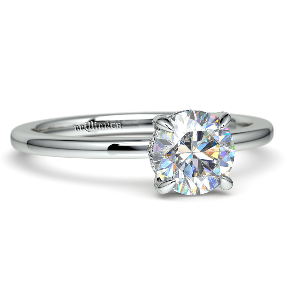 Hidden Diamond Halo Engagement Ring in White Gold | 05