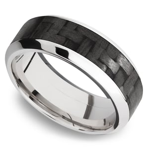 White Gold And Carbon Fiber Mens Wedding Ring