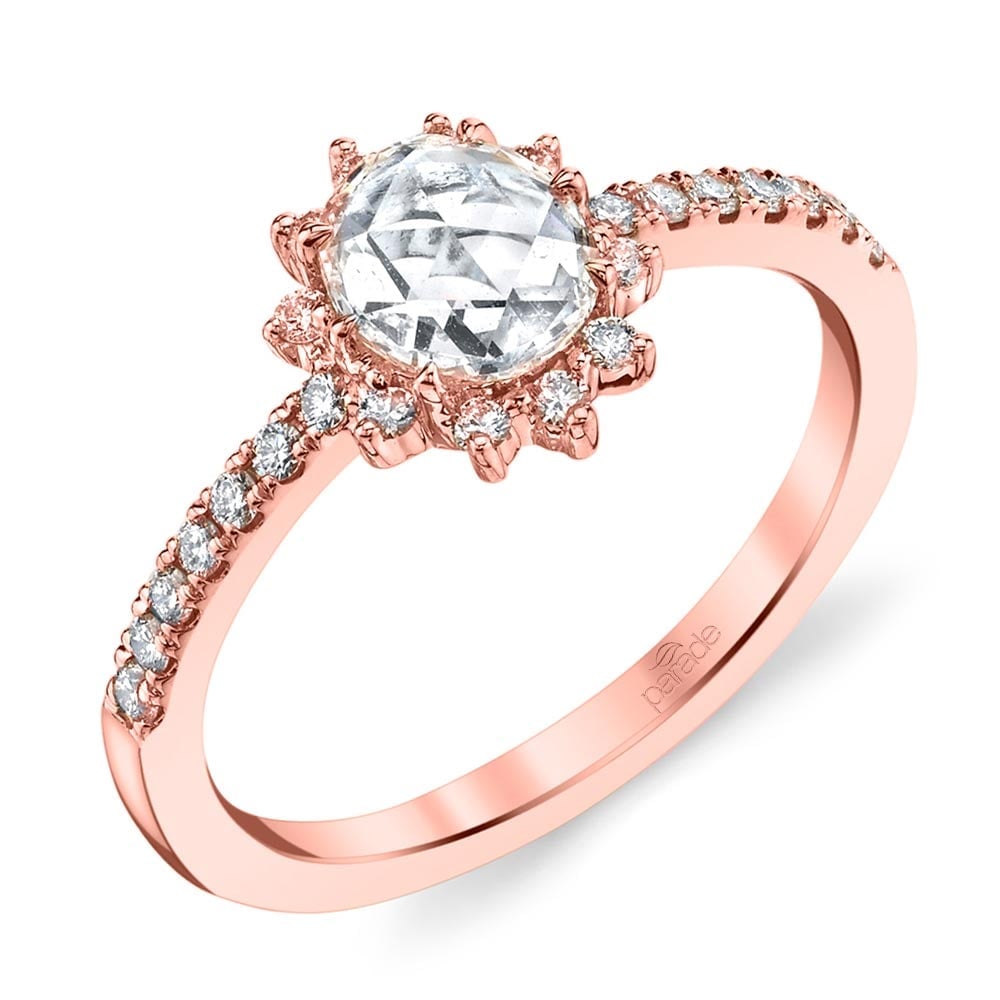 Rose Cut Diamond Ring With A Sun Halo In Rose Gold | 01