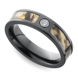Camo Wedding Ring With Real Diamond In Black Zirconium